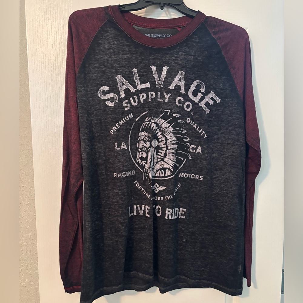 Unlisted Black & Burgundy Raglan Long Sleeve Tee - Salvage Supply Graphic